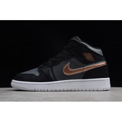 Nike Bayan Air Jordan 1 Mid Gs Siyah / Metal Altın Basketbol Ayakkabısı Türkiye - MPAZAWDZ